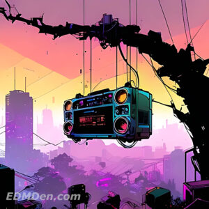 2023 Summer EDM Colorado; boombox hanging from tree inkpunk style