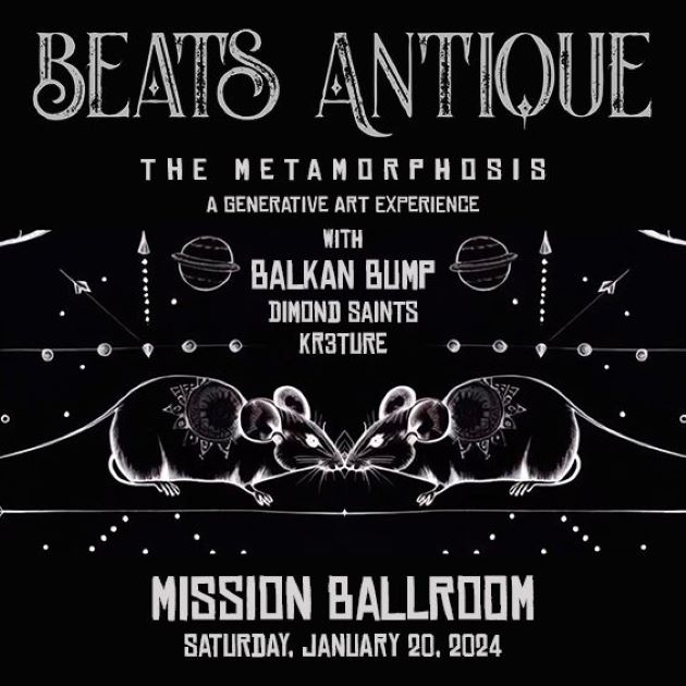 Beats Antique tickets to Mission Ballroom, 1/20/23. Event flyer.