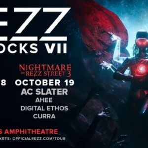 Promo flyer tickets to REZZ at Red Rocks 2025.
