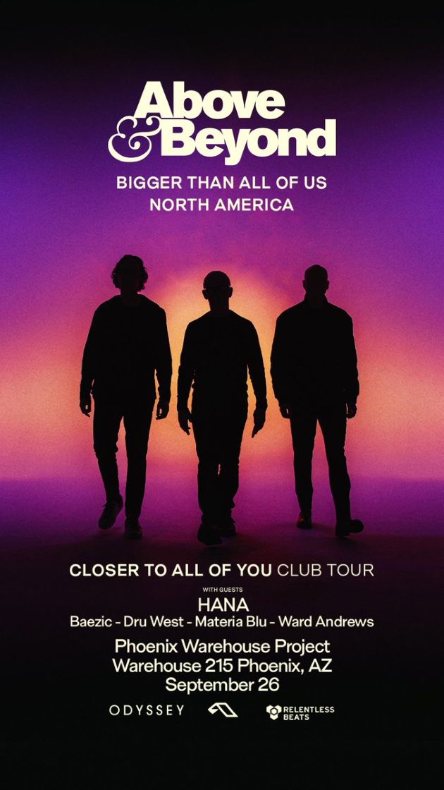 Legendary EDM group, Above and Beyond, in Phoenix, AZ in 2025 (promo flyer)