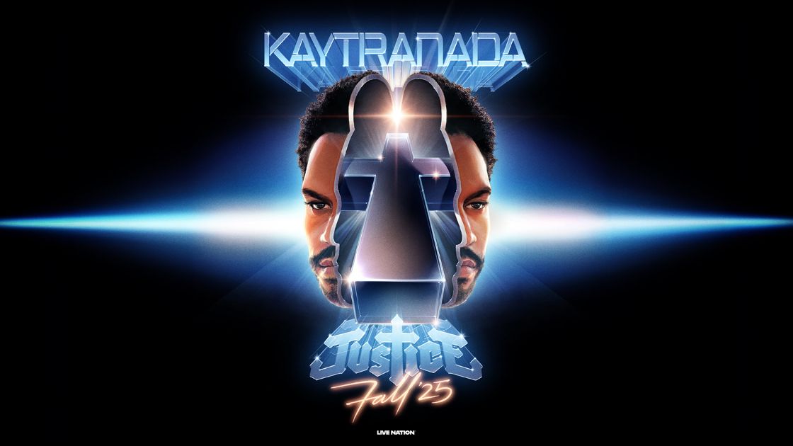 EDM event promo flyer for Kaytranada and Justice in Denver, Colorado in 2025.