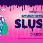Shushii promo flyer for their EDM concert in Denver, pink background and neon text accents.